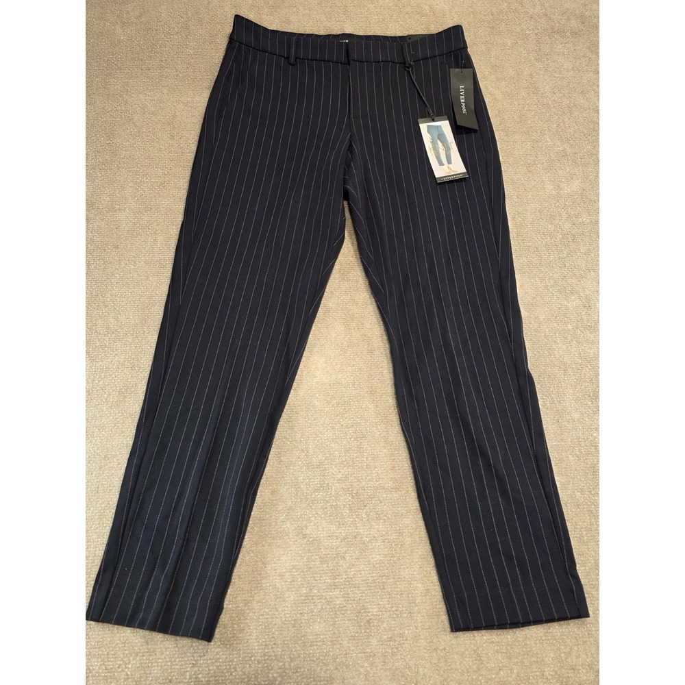 Liverpool Renee Pinstriped Knit Stretch Trousers Women's Size 8 / 29 Navy NWT
